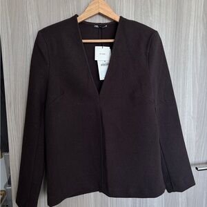 Zara Women's Dark Brown Blazer with shoulder pads